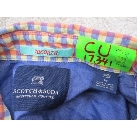 Scotch & Soda Shirt Men Medium Orange Blue Check Cotton Long Sleeve Button Up - Picture 12 of 12